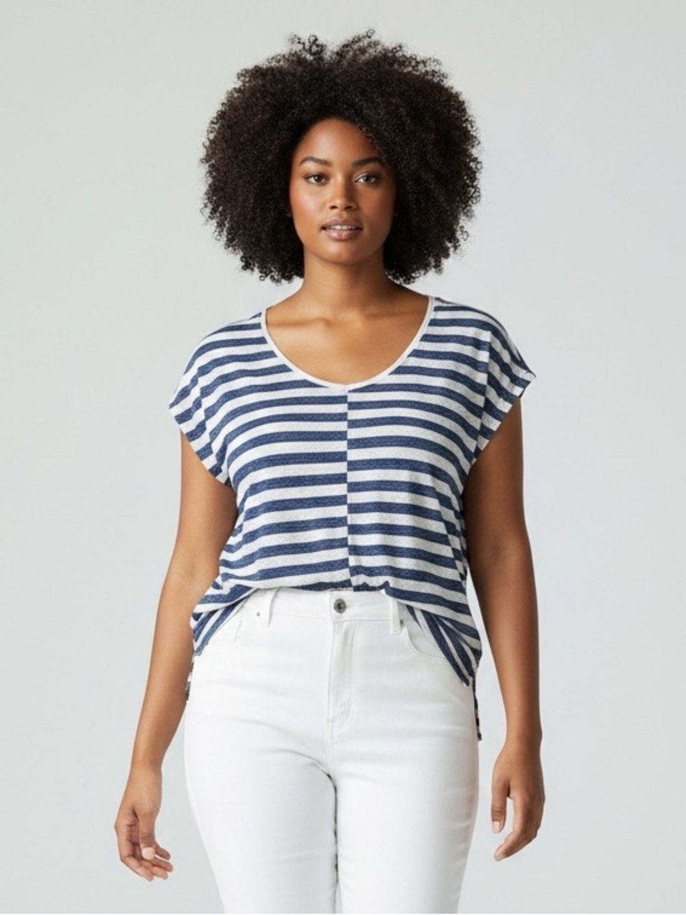 Vince Camuto Linen Blend Blue Stipe Shirt - L China